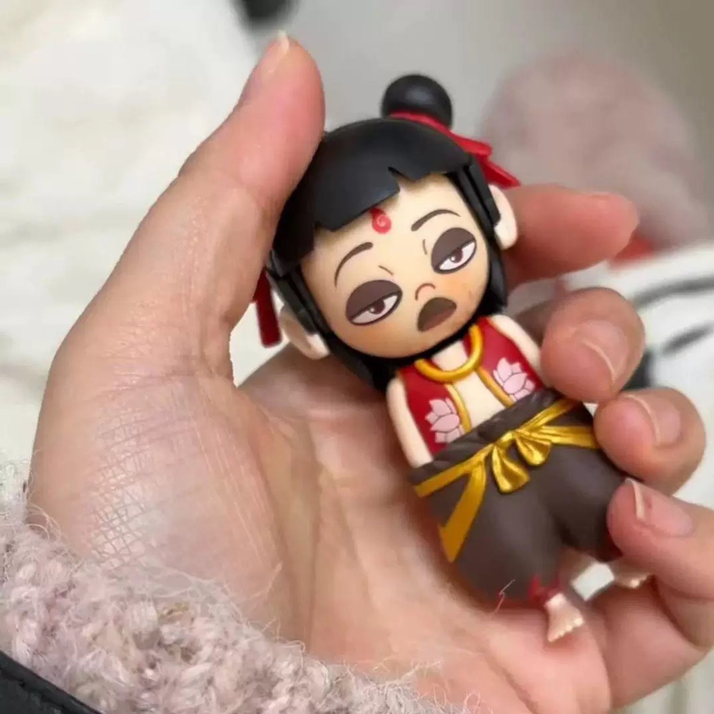 Nezha's Ocean Rebellion Press-Action Desk Toy Figurine,Nezha Emoji Keychain with Transformable Faces