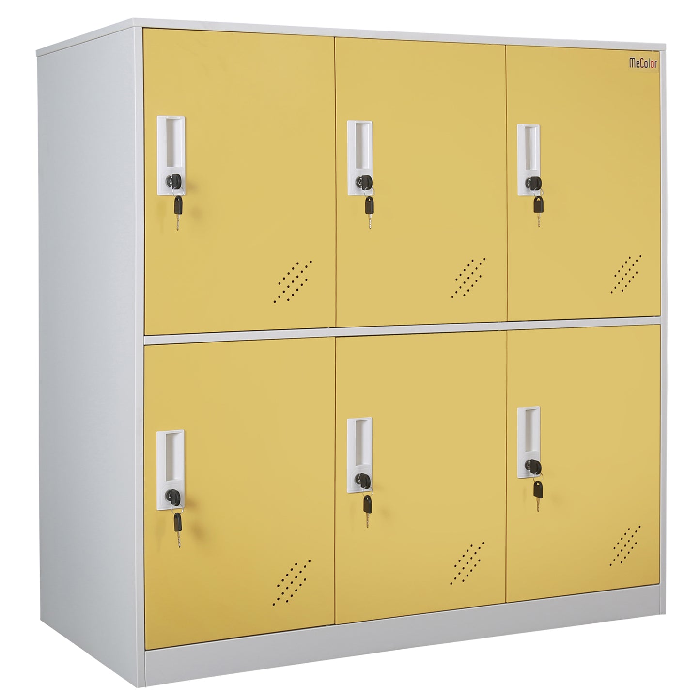 Mecolor 6 Door Yellow Filing Cabinet Metal Storage Cabinet with Key Lock Office Storage Small Cabinet