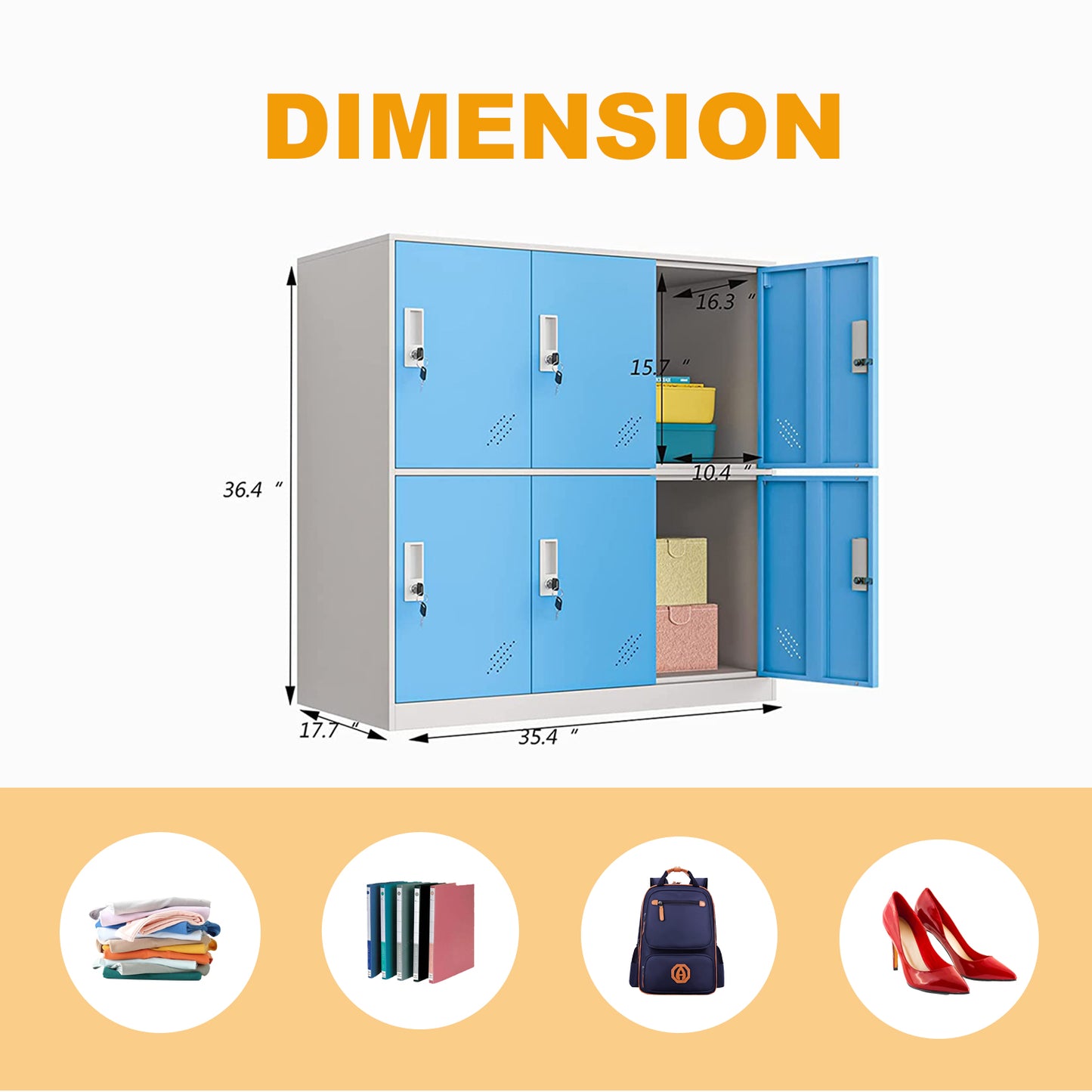 6 Door Storage Cabinet with Key Lock, Metal Lockable Closet Orgnaizer for Bedroom, Living room, Home, Office