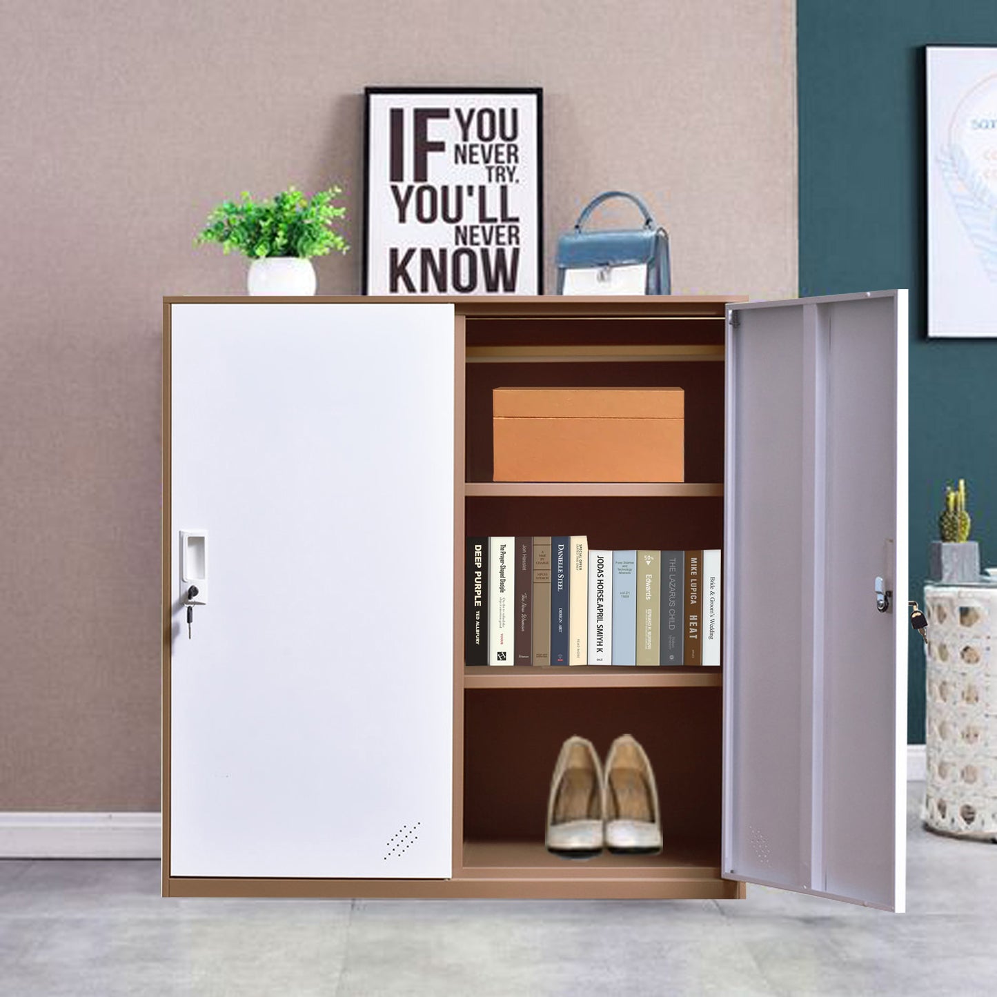 Mecolor 2 Door Armorie Wardrobe Closet Storage Cabinet with Doors and Shelves Curio Cabinet Entryway Cabinet