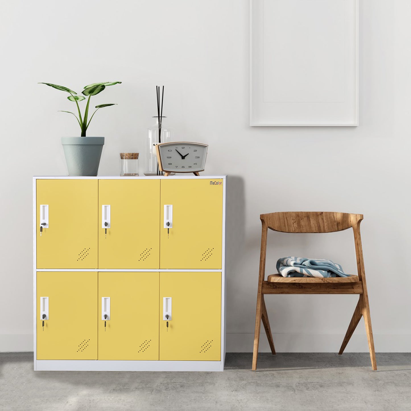 Mecolor 6 Door Yellow Filing Cabinet Metal Storage Cabinet with Key Lock Office Storage Small Cabinet