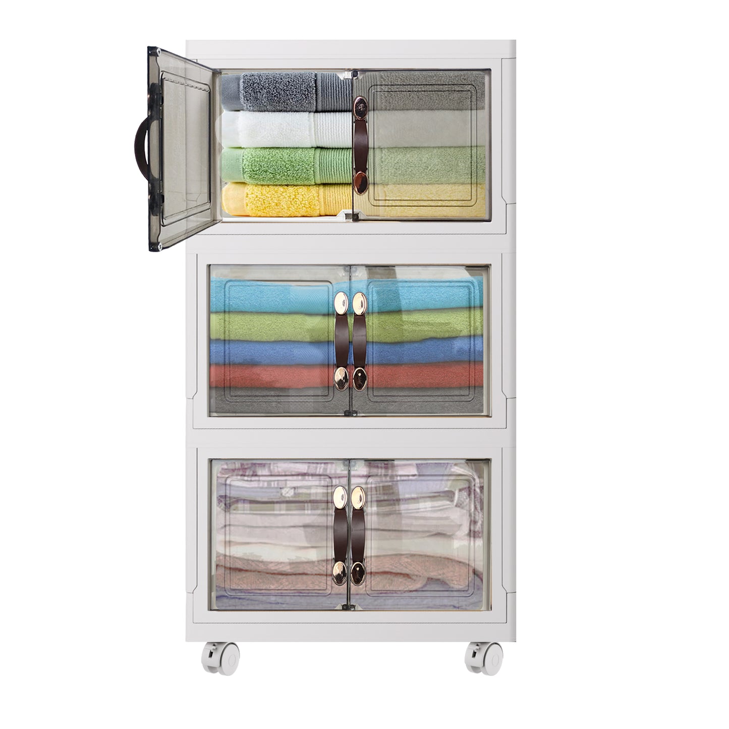 Organisateurs de salle de bain et bacs de rangement avec couvercles, conteneurs de rangement pour placard, couvertures, jouets, serviettes