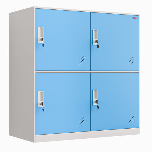 Mecolor Kids Living Room Locker 4 Door Metal Locker Small Size Storage for School Bags Shoes and Toy (Blue)