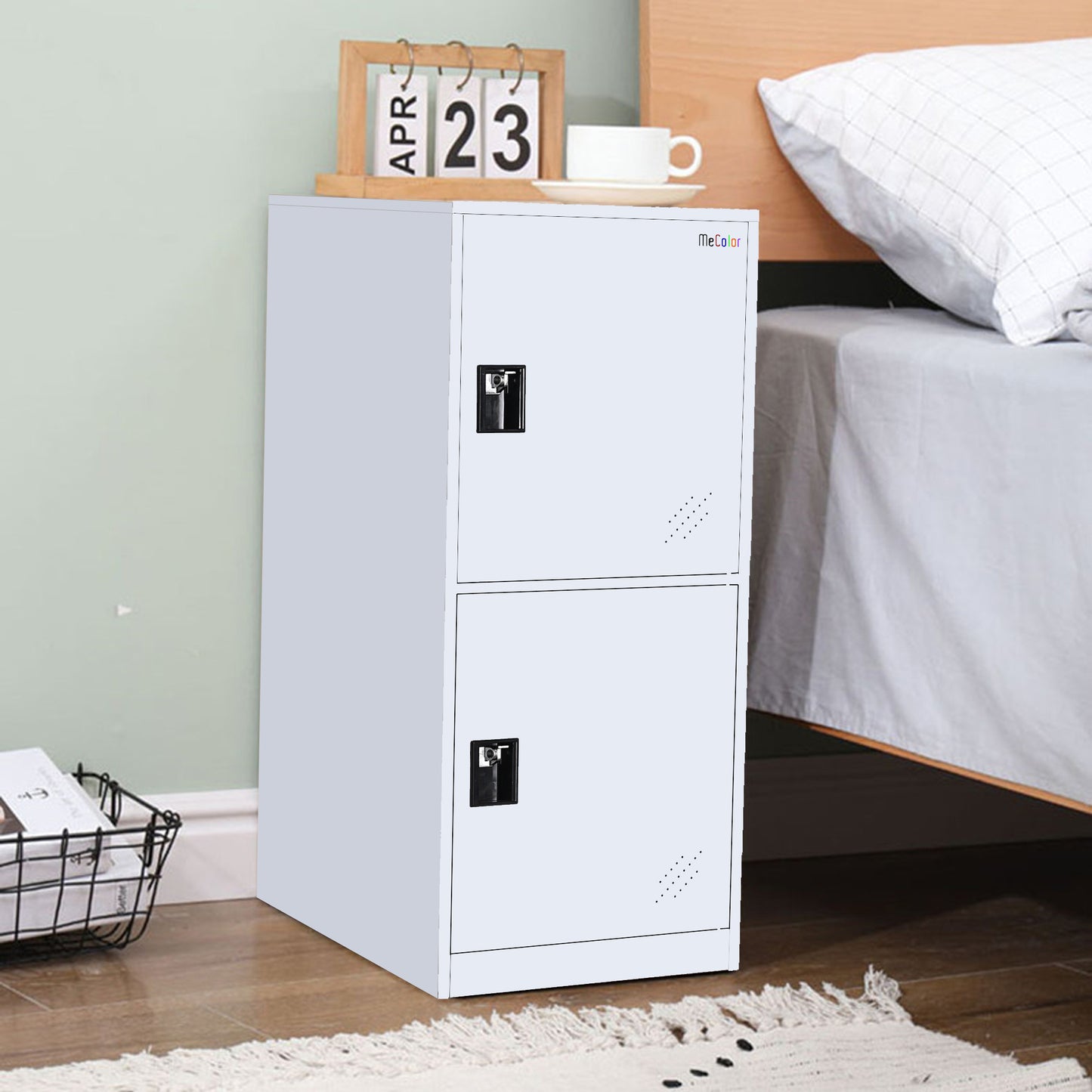 Metal storage cabinet with doors, vertical small locker for books files tools storage, corner cabient for bedroom living room garage home gym office