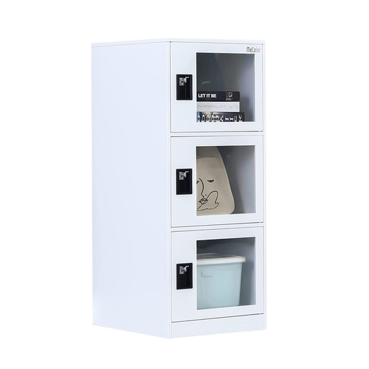 MECOLOR Vertical Single Tier Small Locker with Padlock latche Plastic Door 2 or 3 Compartment Storage for Employee,Home,Office,School,Kids (White,G3V)