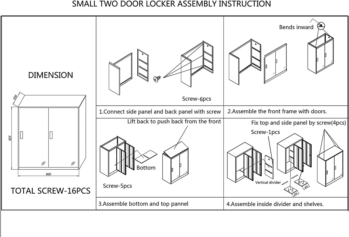 Petit casier d'armoire en métal de bureau avec 3 couches de rangement par porte pour PC en tissu et chaussures, casier de vestiaire (2D)